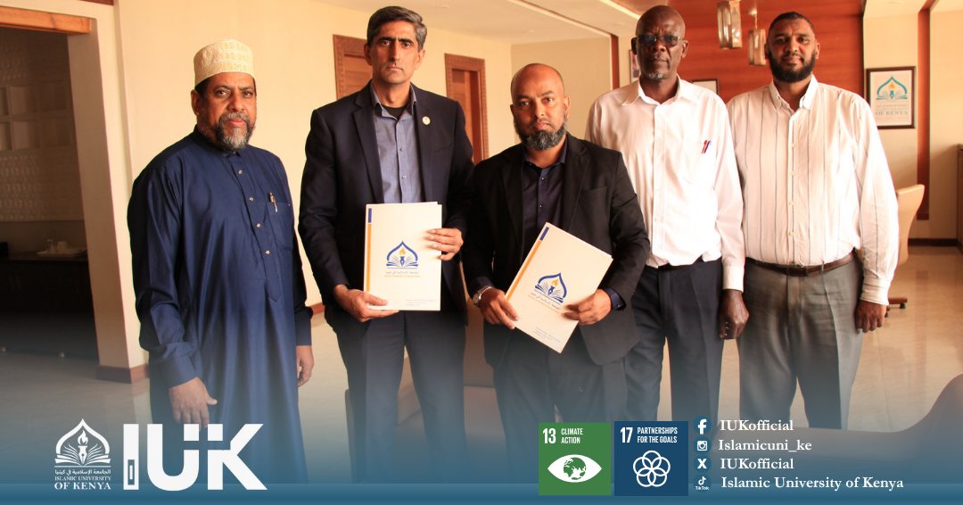 IUK has today signed a transformative collaboration agreement with Al Munasaha, a coastal Kenya-based NGO focused on youth empowerment through education.

An agreement of mutual understanding was officially signed by Prof. Dr. Ahmed Bilal Waqar on behalf of IUK and Mr. Amar Mahmud Vae, on behalf of Al Munasaha. The signing was witnessed by DVC Dr. Ali Said Sunkar, Academic Registrar Mr. Latiff Kaka, and Registrar Administration Mr. Ibrahim Bakari.

Before the signing ceremony, the Al Munasaha delegation visited the IUK’s state-of-the-art academic facilities and modern social amenities, that were admired by the delegates and they appreciated the quality of learning environment and strong student support systems.

At IUK, we believe education should open doors — and today, we’ve opened even more.

Together, we are shaping a future of opportunity, inclusion, and transformation.